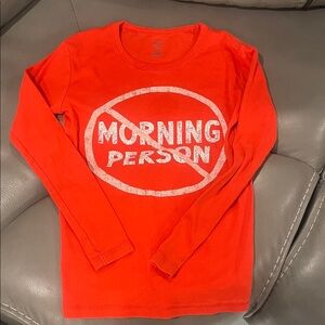 NWOT Old Navy Kids "NOT A Morning Person" Graphic Long Sleeve Tee - Orange - M